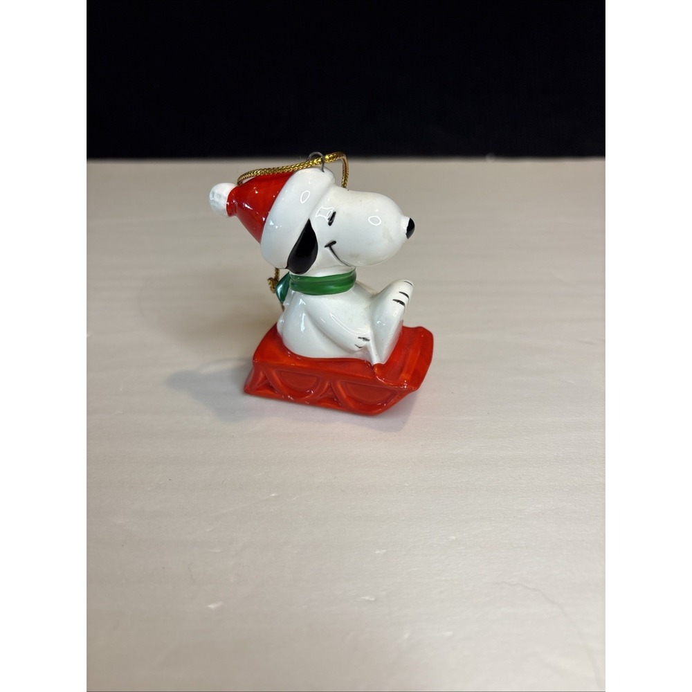 1966 Peanuts Snoopy on Sled - Ceramic Christmas Tree Ornament … MADE IN JAPAN